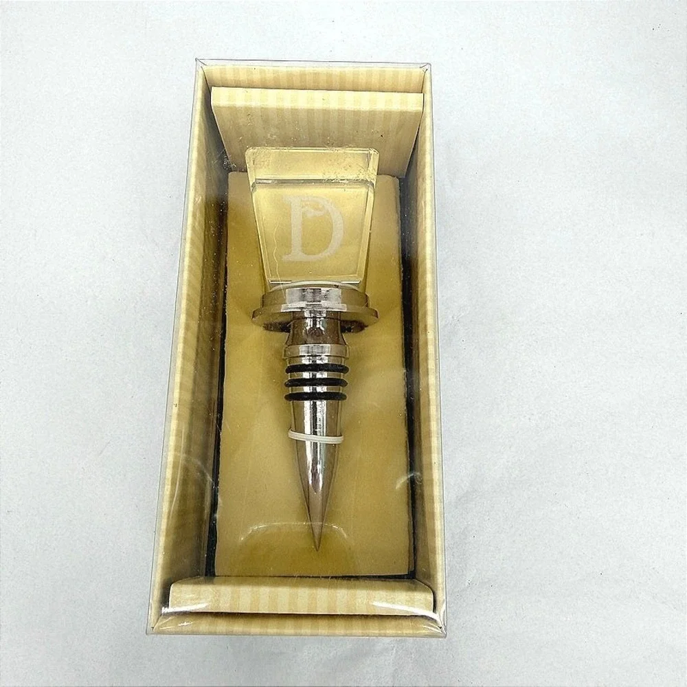 Cypress Solid Clear Glass D Initial Monogram Letter Wine Stopper Topper 4